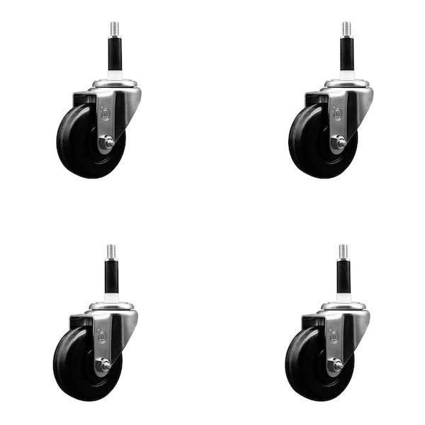 3-1/2'' Phenolic Wheel Swivel 7/8'' Expanding Stem Caster Set, 4PK